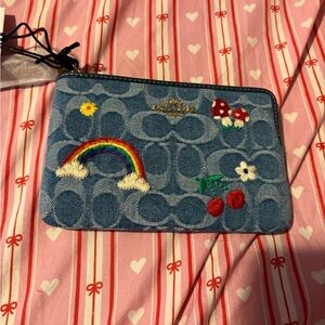 Coach Denim Embroidered Zip Wallet